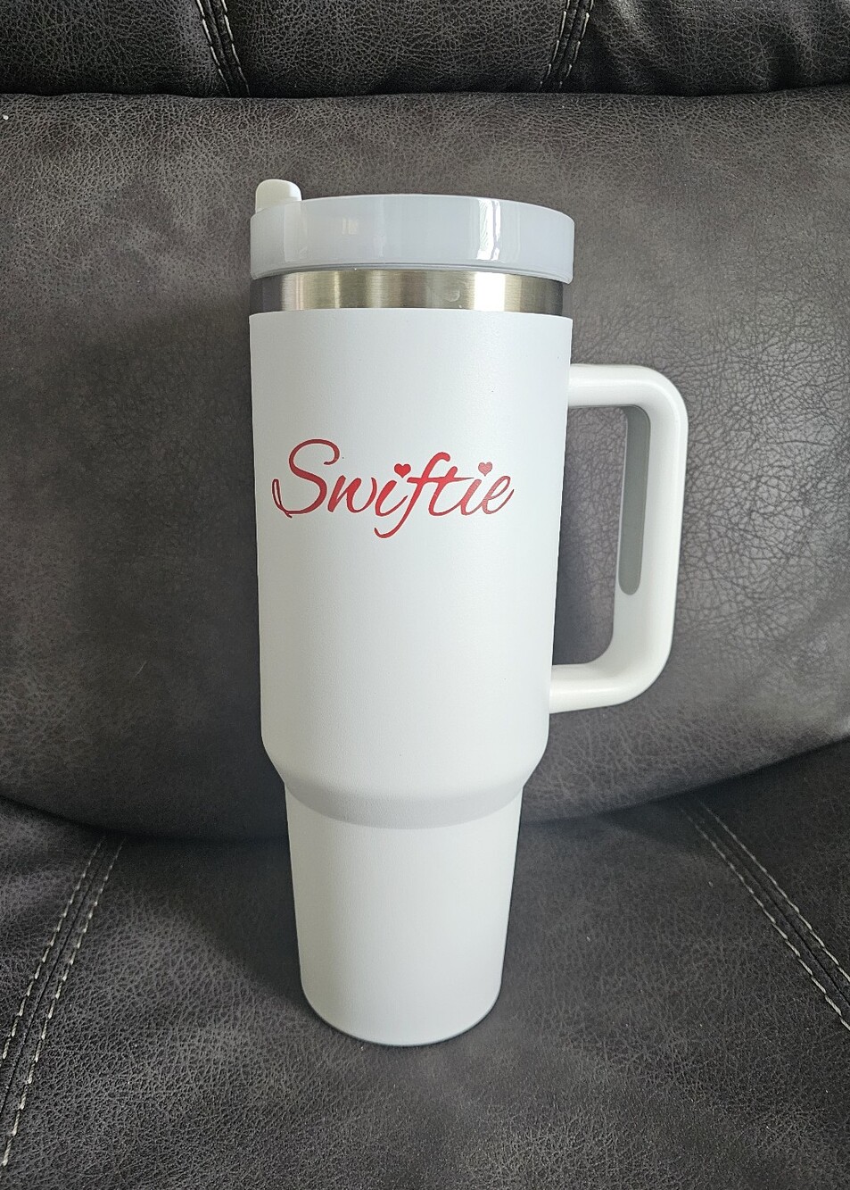 White "Swiftie" Travel Tumbler/Mug with Handle - Brand New!